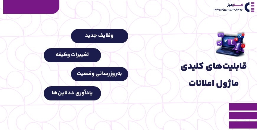 قابلیت های کلیدی ماژول اعلانات نرم افزار کارمیز